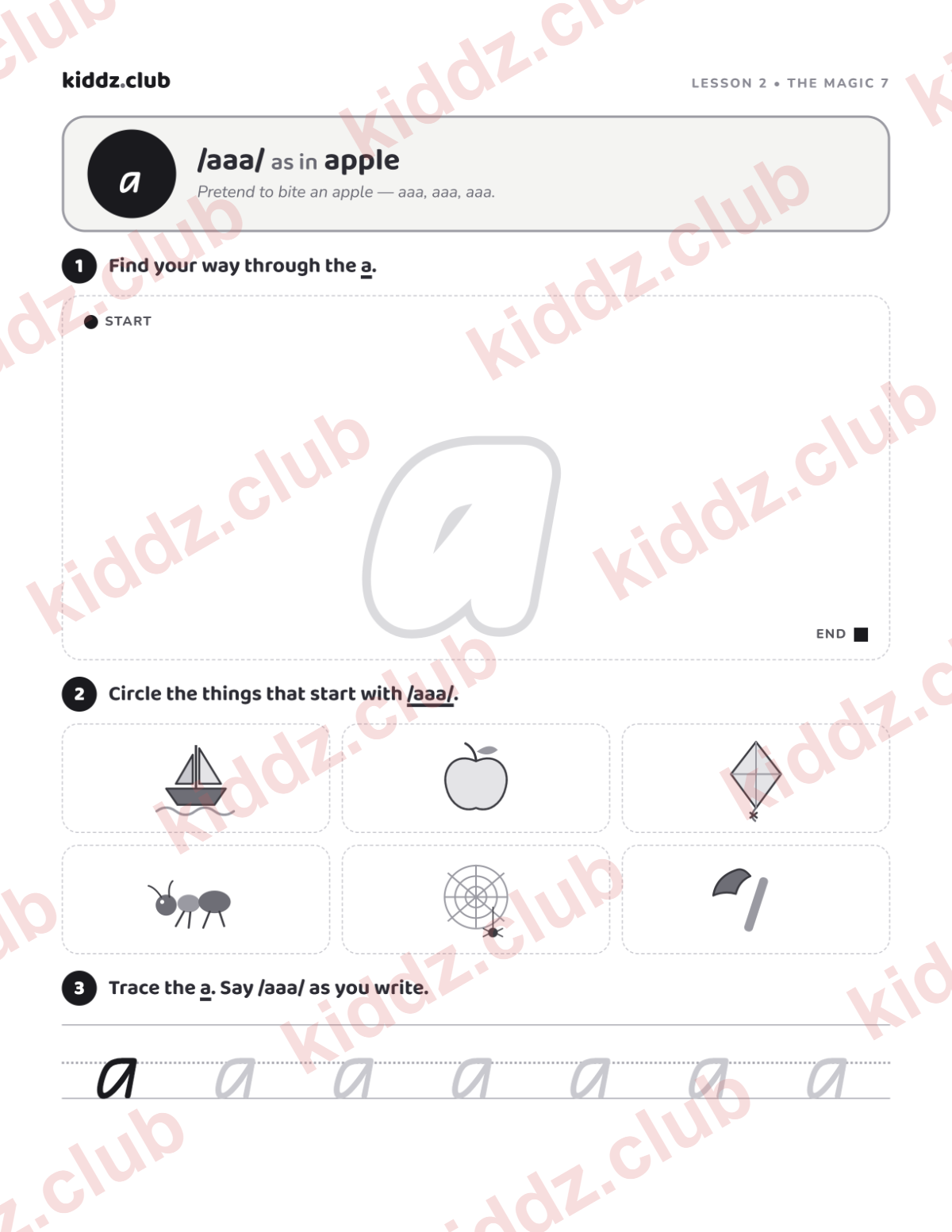 Preview of the Letter A lesson page from the Magic 7 Activity Pack