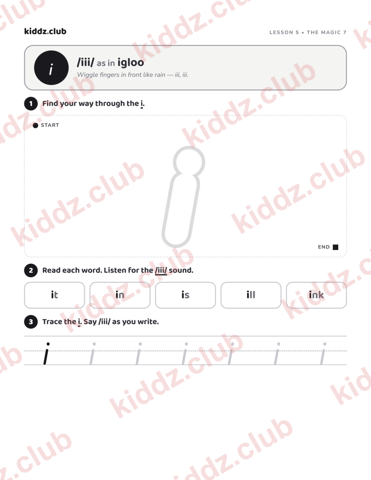 Preview of the Letter I lesson page from the Magic 7 Activity Pack