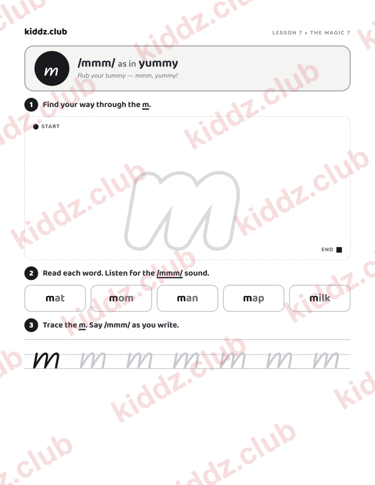 Preview of the Letter M lesson page from the Magic 7 Activity Pack