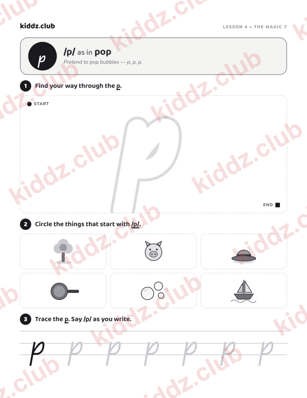 Preview of the Letter P lesson page from the Magic 7 Activity Pack