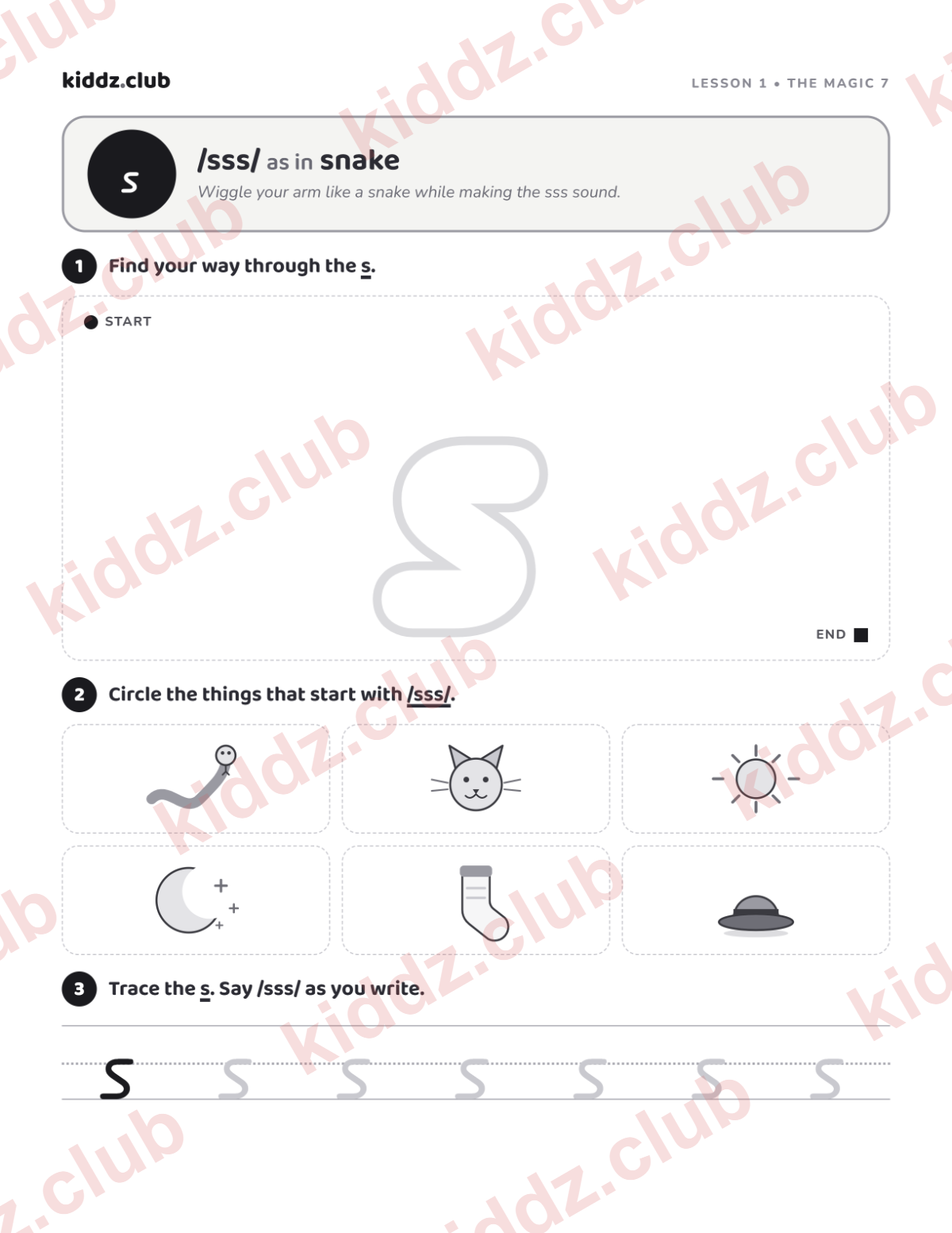 Preview of the Letter S lesson page from the Magic 7 Activity Pack