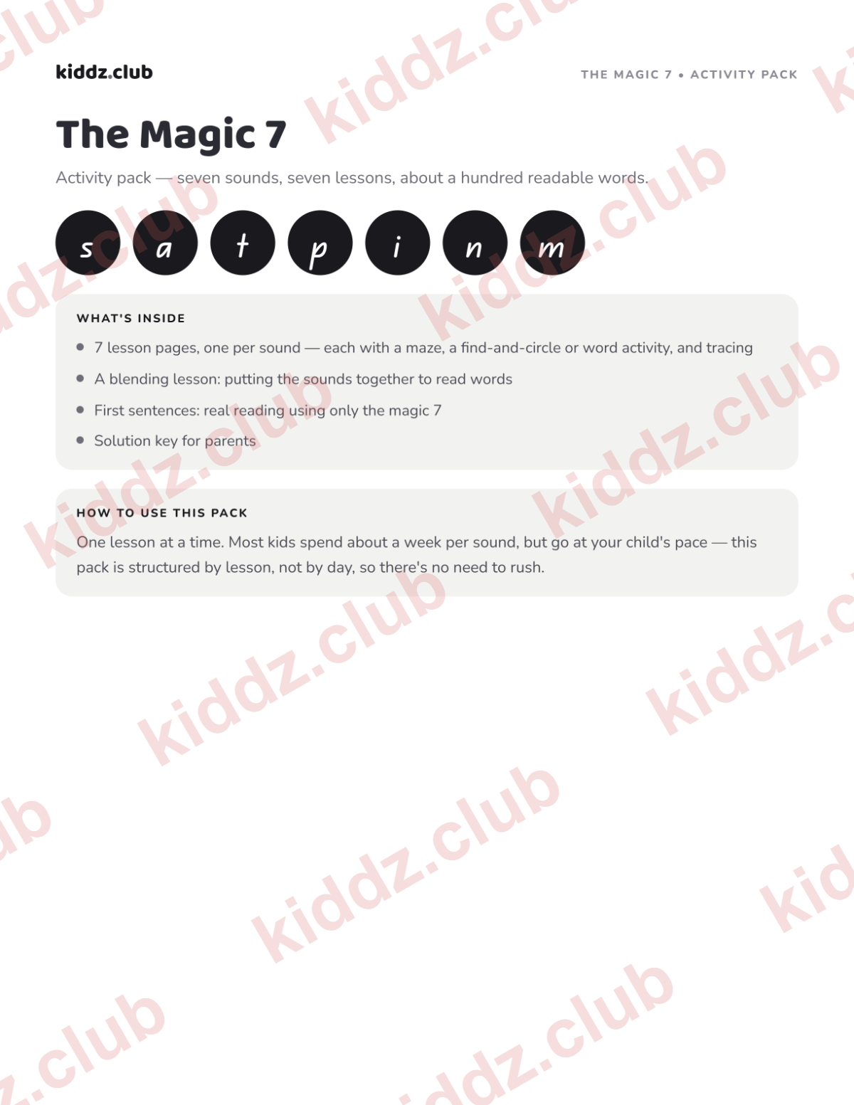Preview of the first page of the Magic 7 Activity Pack