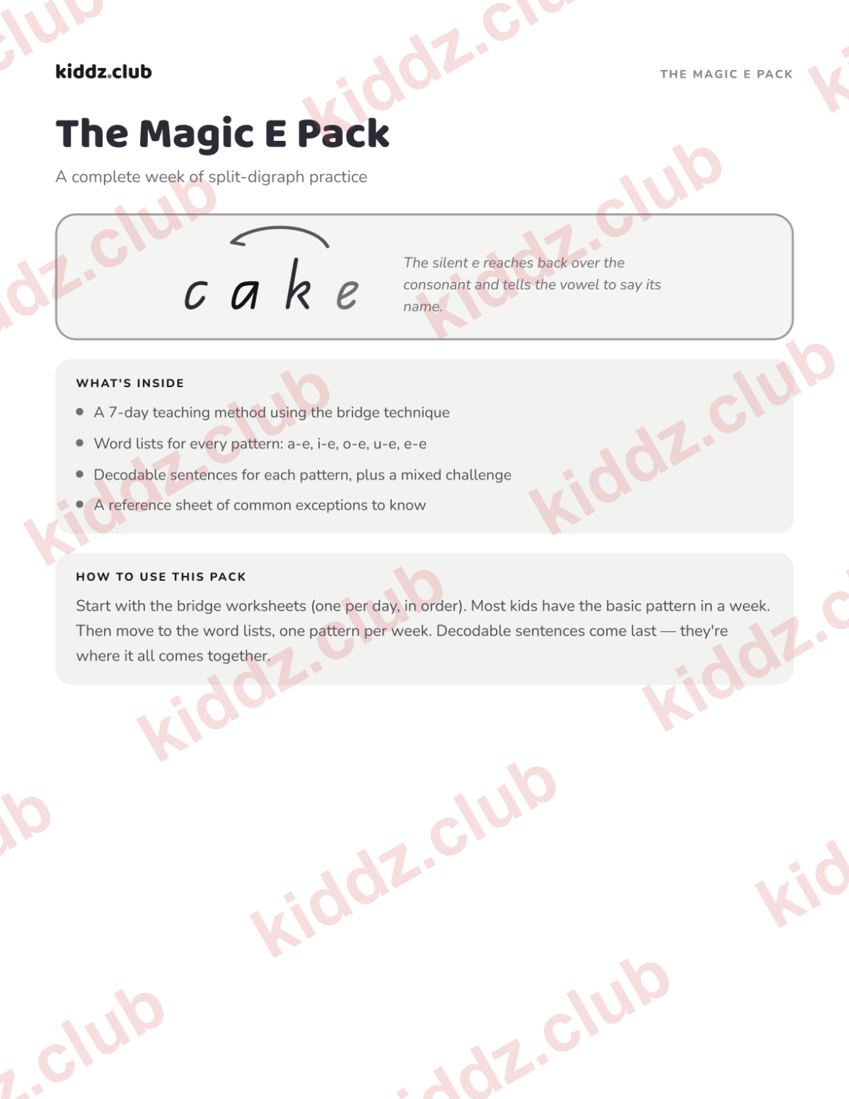 Preview of the first page of the Magic E Pack