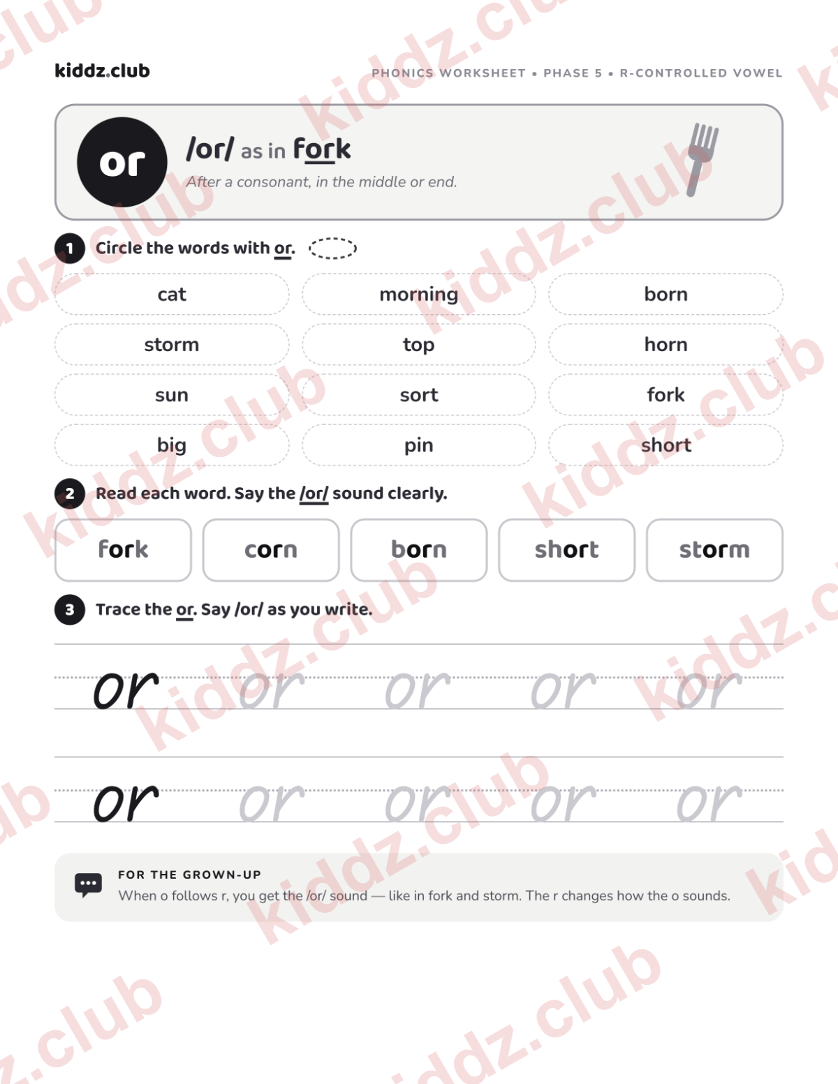 or phonics worksheet — free printable phonics worksheet preview from Kiddz.club
